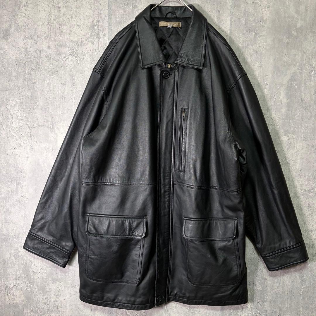 希少 ３L 羊革 レザー カーコート 本革 黒 大きいサイズ 肩パッドなし