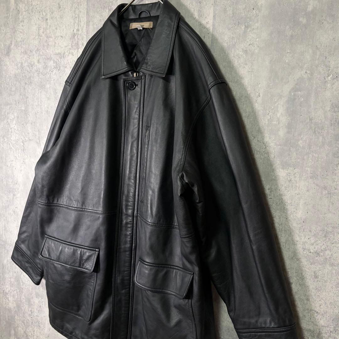 希少 ３L 羊革 レザー カーコート 本革 黒 大きいサイズ 肩パッドなし