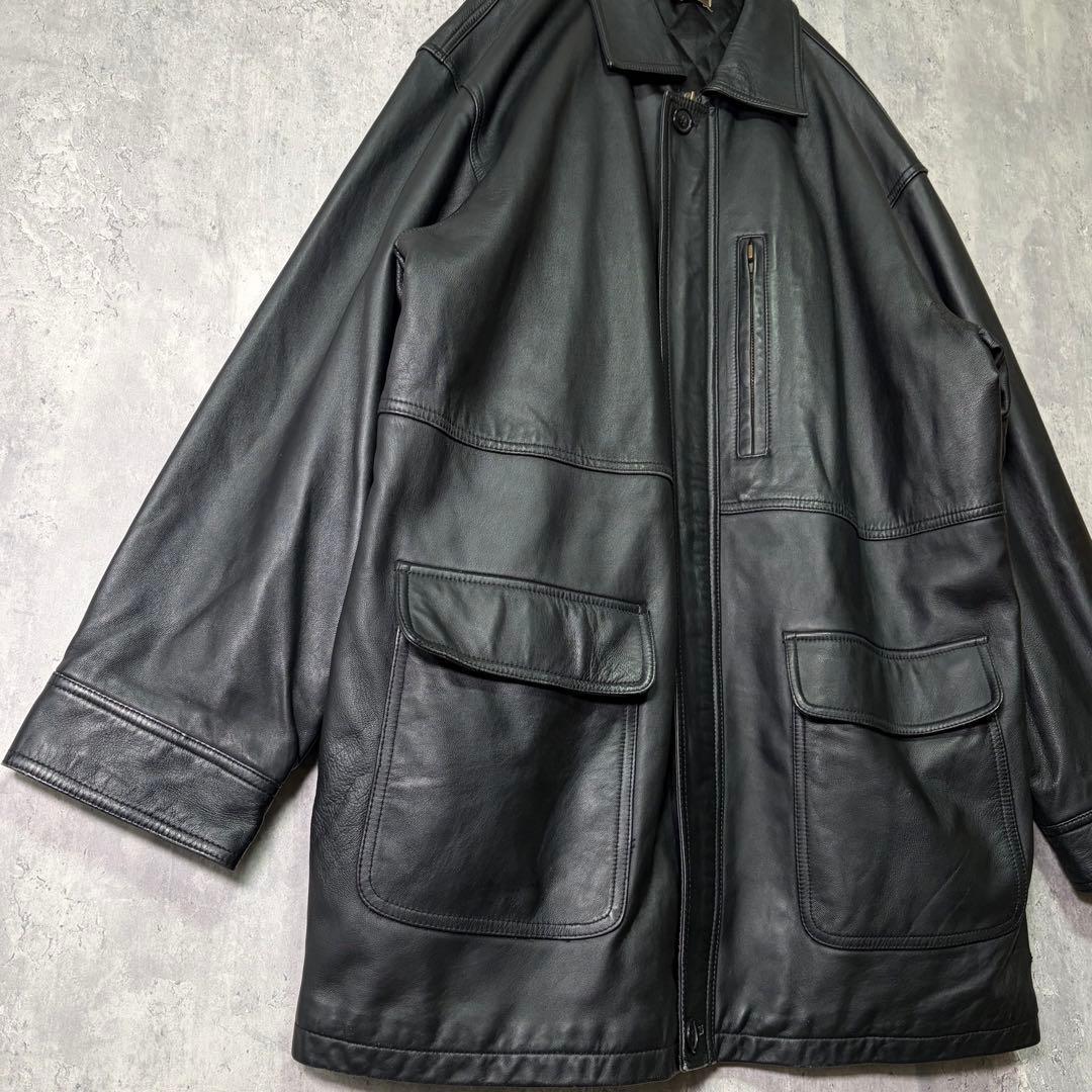 希少 ３L 羊革 レザー カーコート 本革 黒 大きいサイズ 肩パッドなし