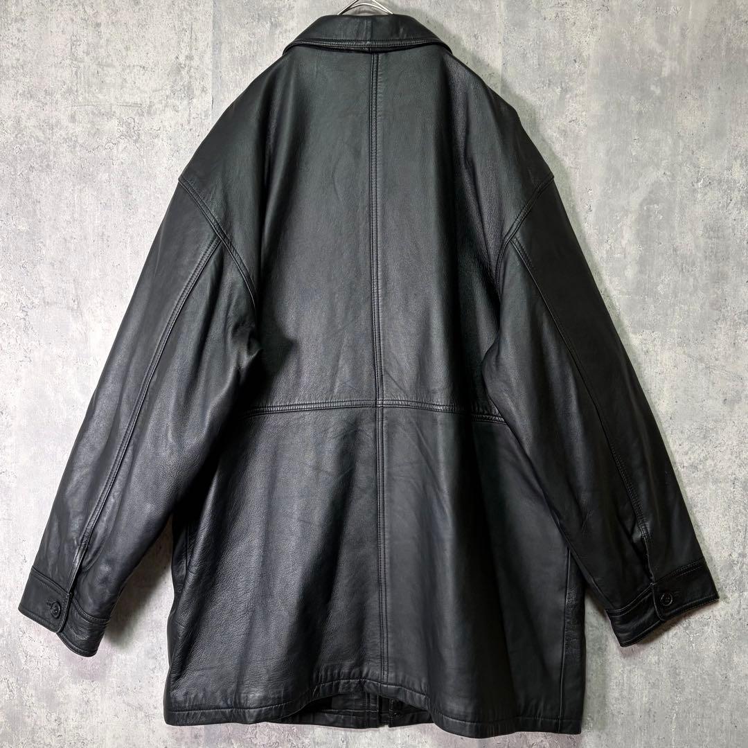 希少 ３L 羊革 レザー カーコート 本革 黒 大きいサイズ 肩パッドなし