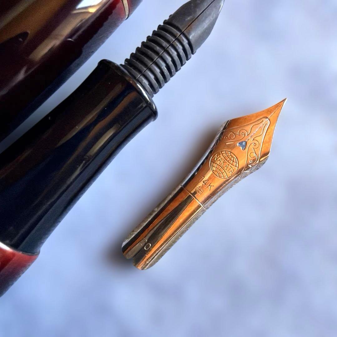 ご*お様 中屋万年筆 万年筆 ライター ポータブル 赤溜　収納袋付き