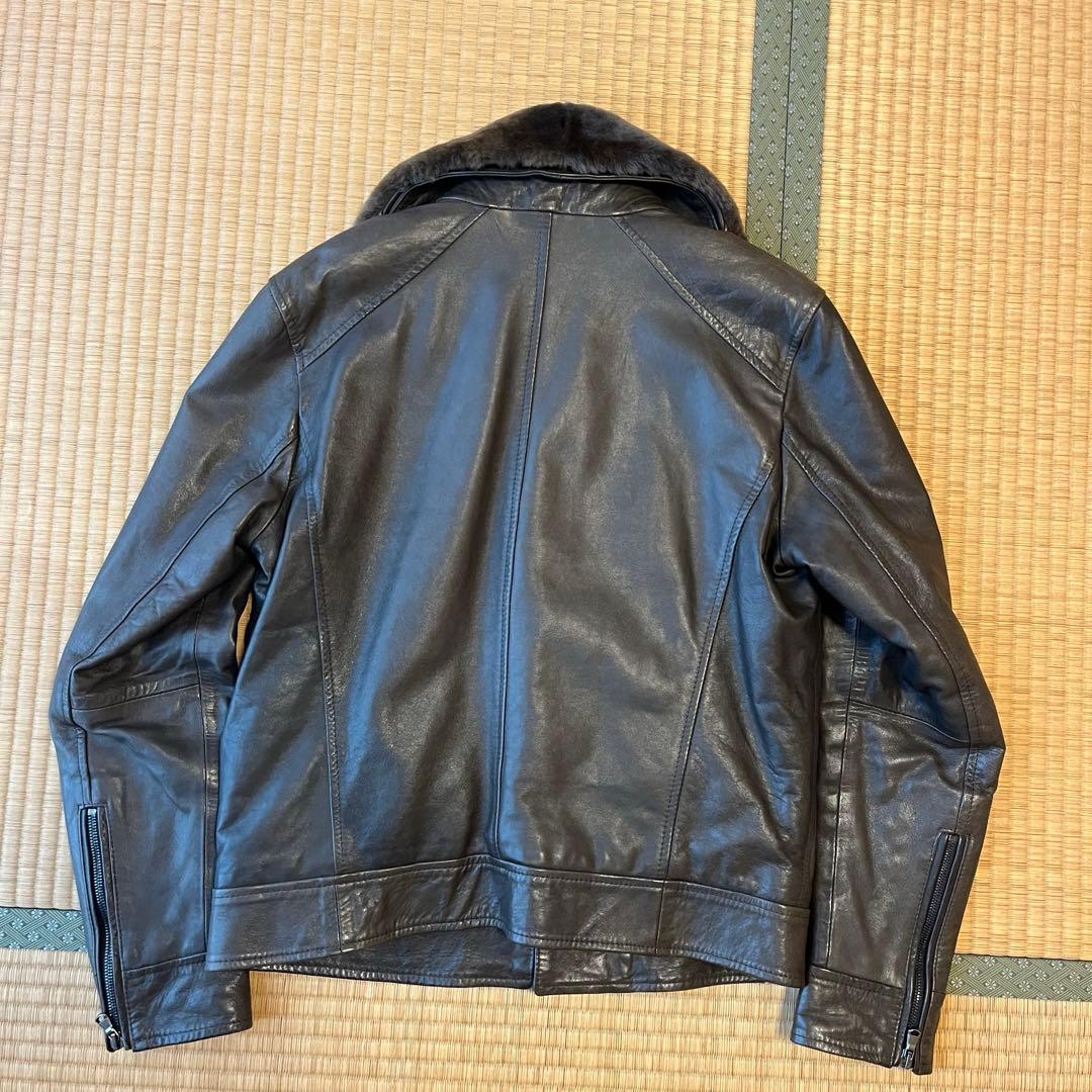 EMMETI ファー ラムレザー ダブル ライダース 中綿入り ムートン 茶