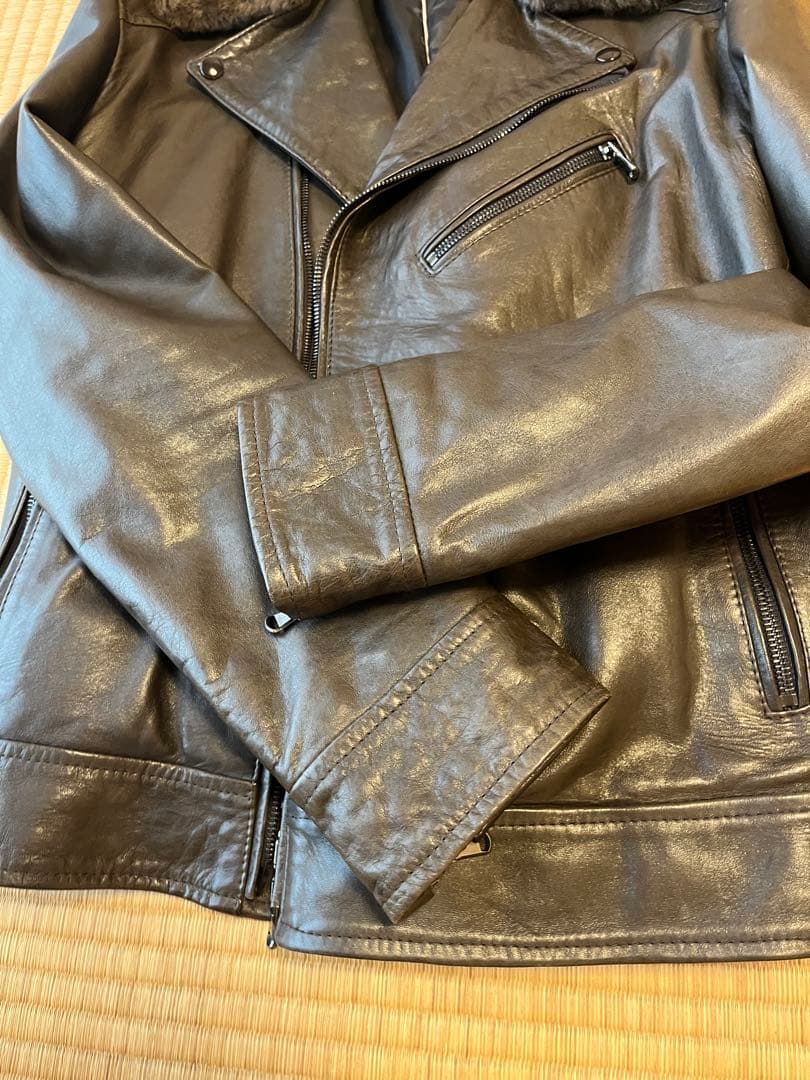 EMMETI ファー ラムレザー ダブル ライダース 中綿入り ムートン 茶