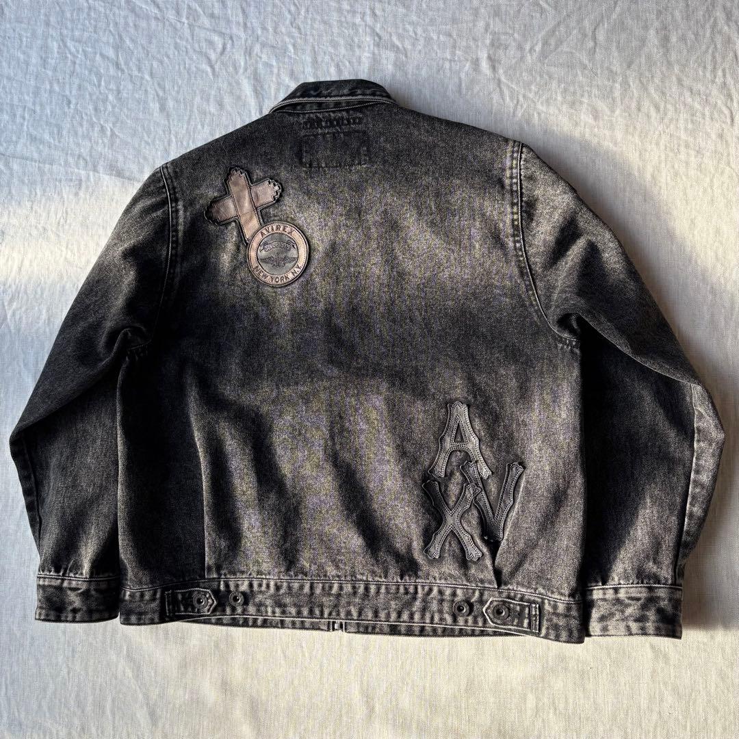 ジャケット・アウター AVIREX LEATHER PATCH DENIM JACKET BLACK
