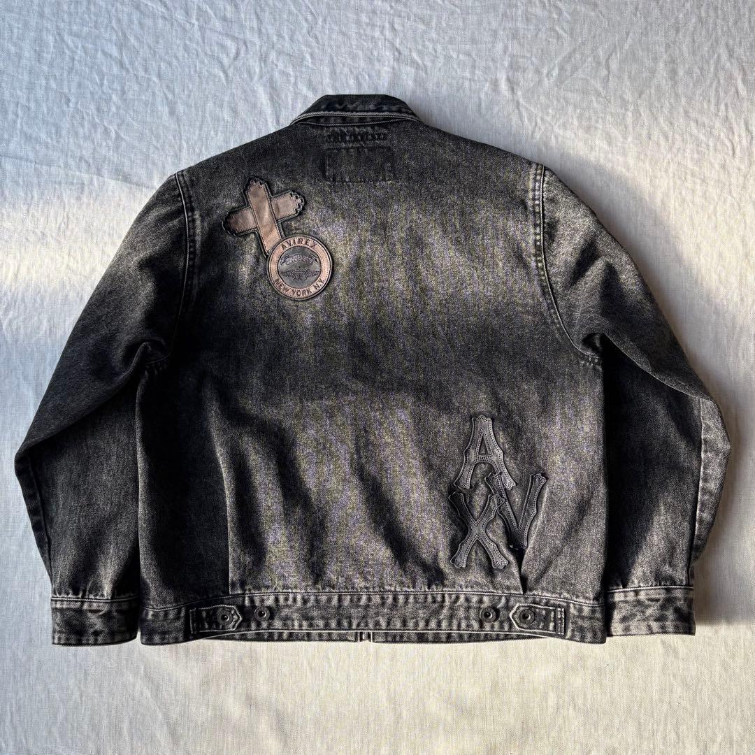 ジャケット・アウター AVIREX LEATHER PATCH DENIM JACKET BLACK