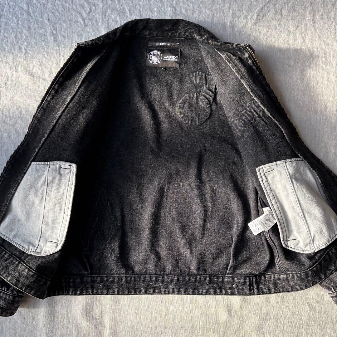 ジャケット・アウター AVIREX LEATHER PATCH DENIM JACKET BLACK