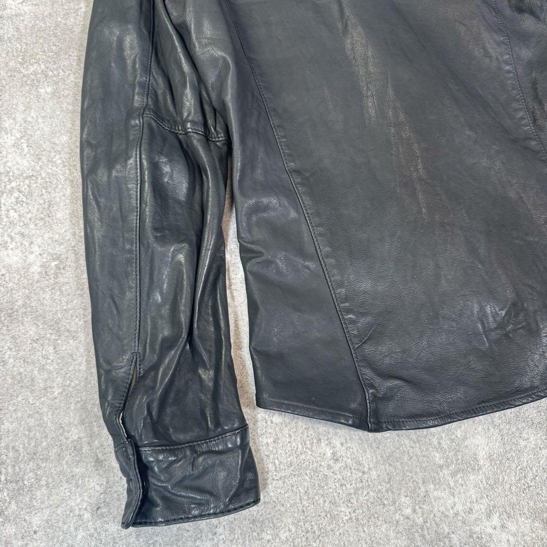 ウエスタンレザージャケット　牛革　シワ加工　本革　レザーシャツ　ブラック