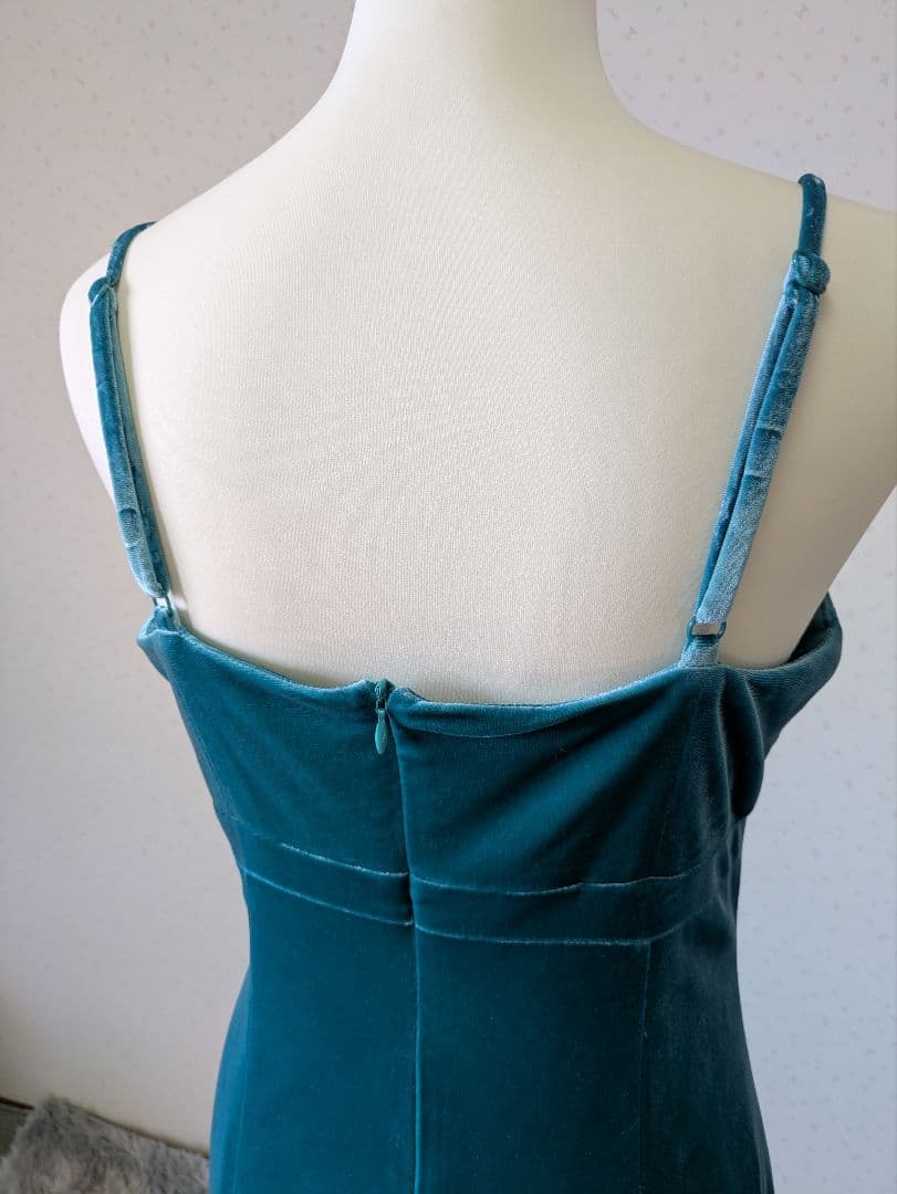 フラダンスドレス　ターコイズ　ベルベット素材　ケープ取り外し可能　　Mサイズ