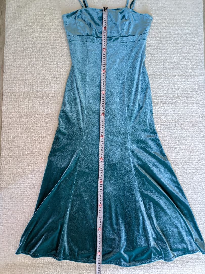 フラダンスドレス　ターコイズ　ベルベット素材　ケープ取り外し可能　　Mサイズ