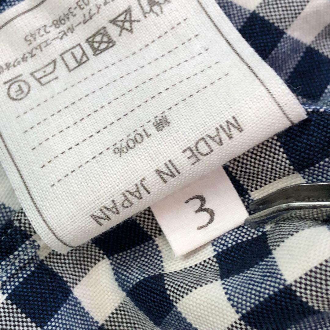 45R シャツ 長袖 丸襟 ギンガムチェック コットン Rステッチ刺繍 サイズ3