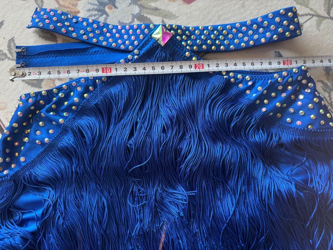 青いフリンジベリーダンスセットアップ