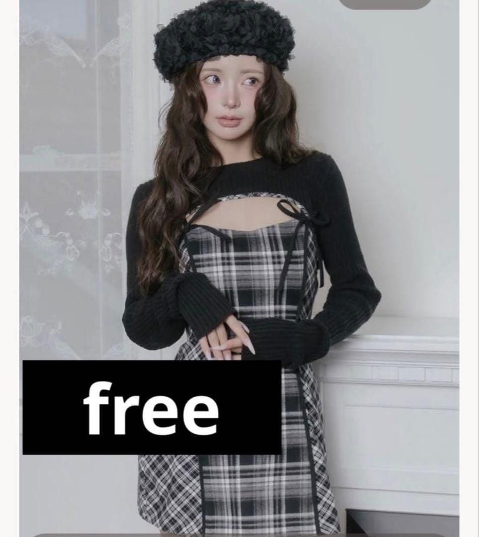 Darich ニットボレロダブルチェックミニワンピース BLK