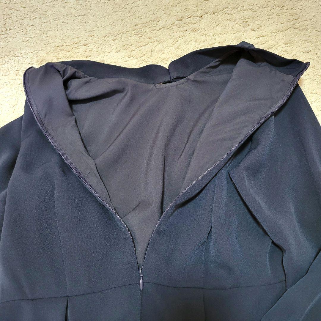 ナチュラルビューティーベーシック ボウタイプリーツワンピース ネイビー M