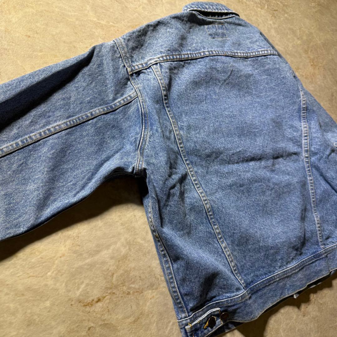 90s LEEデニムトラッカージャケット企業ロゴ古着ライトブルー超短丈ワイドL
