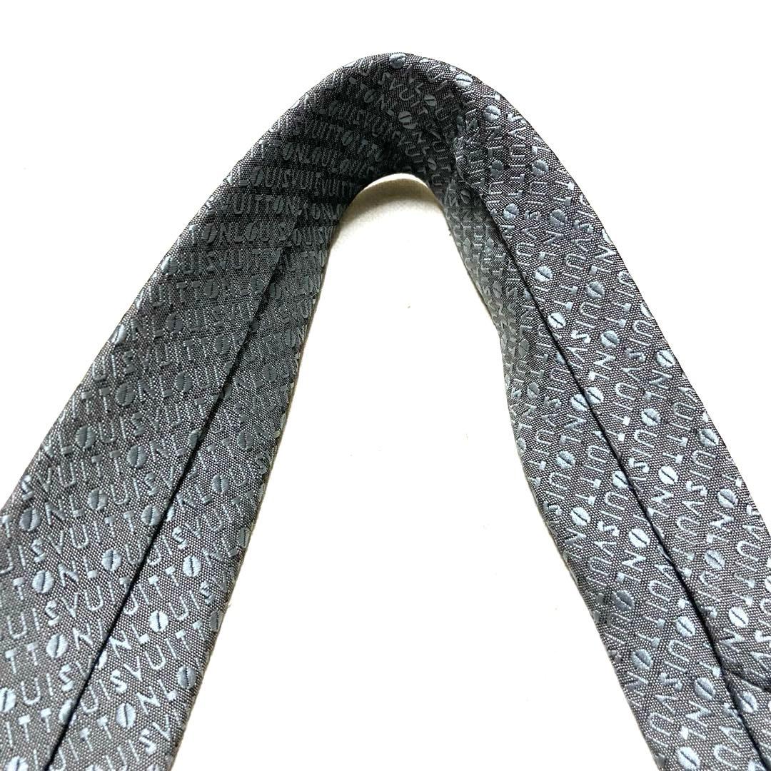 ルイヴィトン ジャガード 光沢 シルク100% グレー ロゴマニア ネクタイ