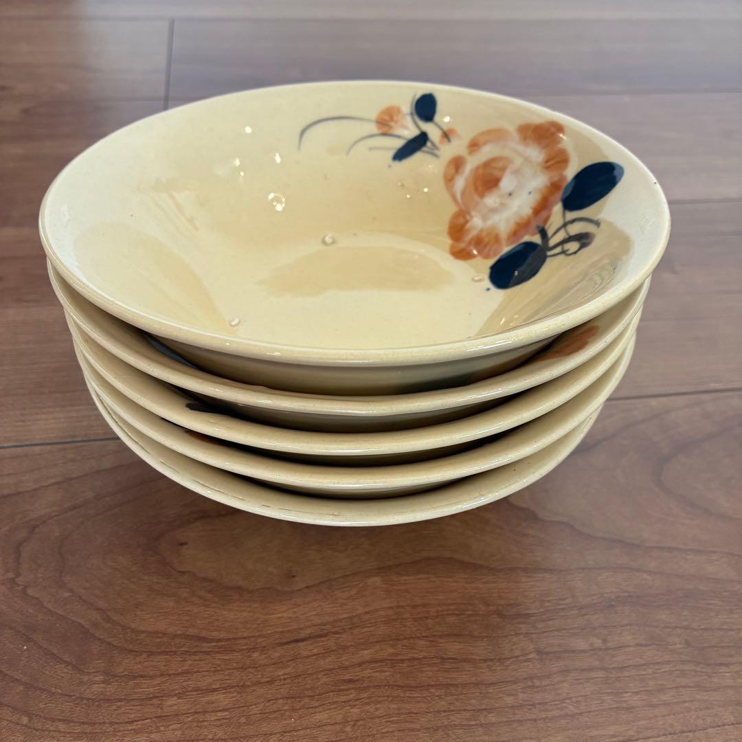 ソンベ焼きどんぶりセット陶器製花柄ボウル 5個セット　ベトナム　ライテウ焼き