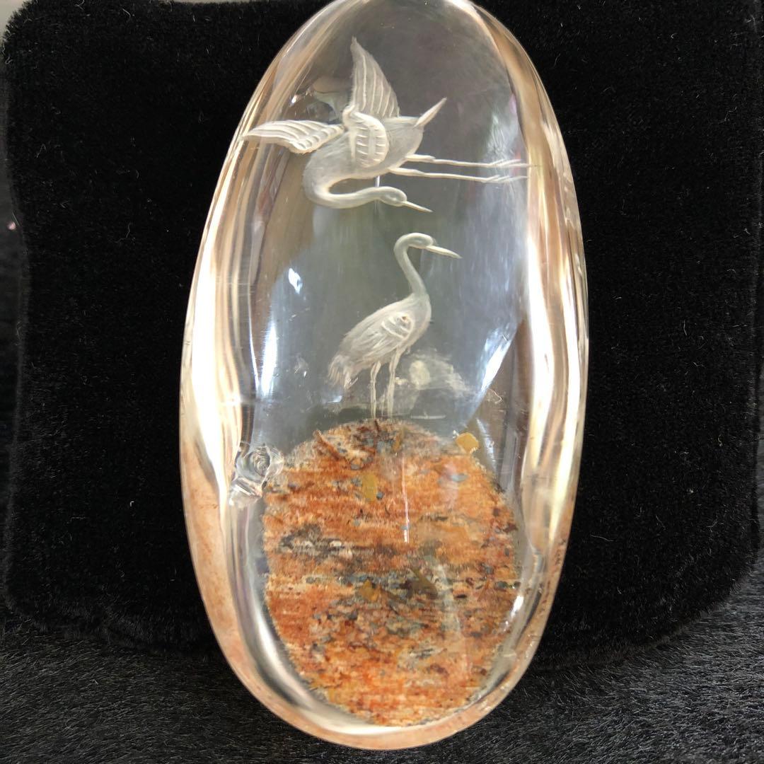 鶴　水晶　彫り　置物　④