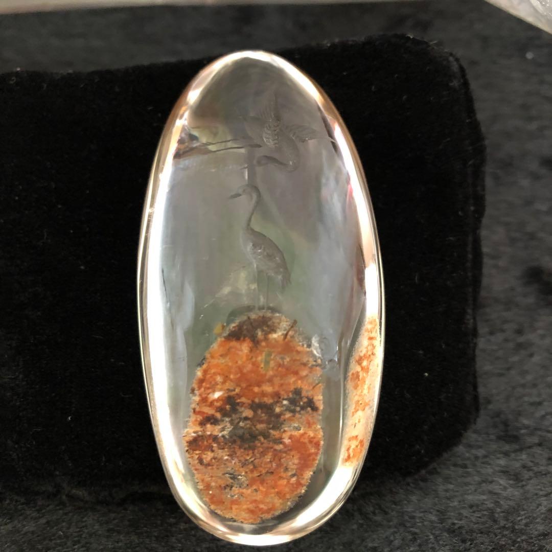 鶴　水晶　彫り　置物　④