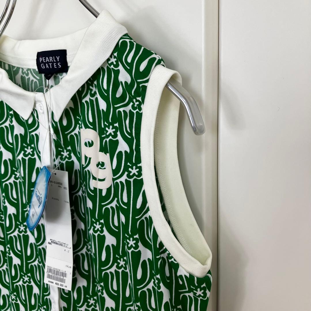 PEARLY GATES サボテン柄 ノースリーブ 膝丈ワンピース　グリーン 1