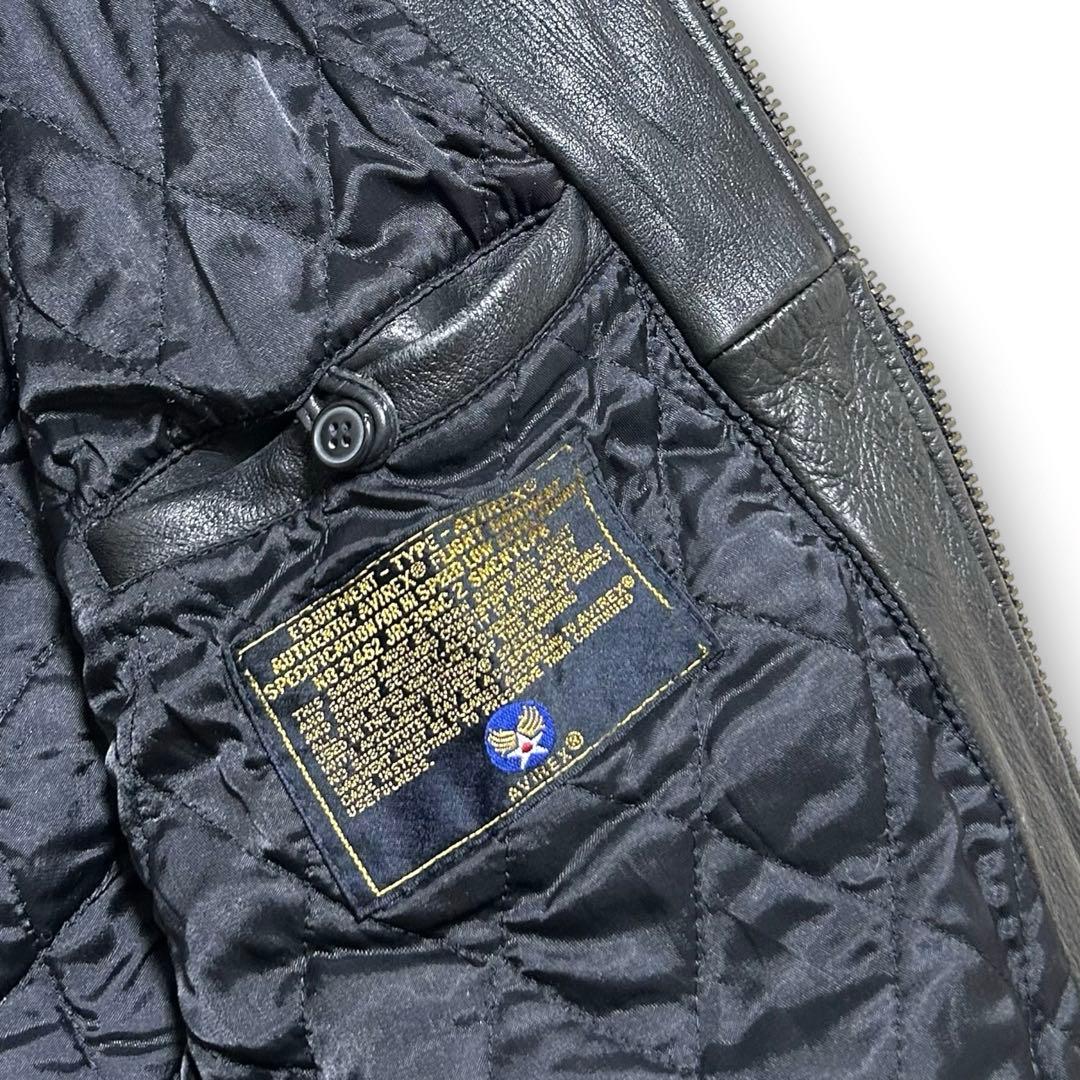 古着 AVIREX 刺繍 アーチロゴ オールレザー スタジャン S 短丈