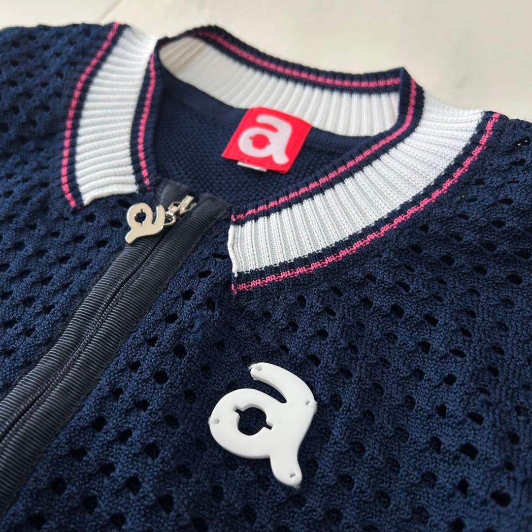 アルチビオ メッシュニット ワンピース ノースリーブ 38サイズ ネイビー系