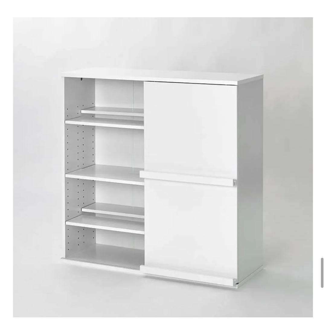 美品LOWYA 本棚 絵本棚 コミックラック 幅90cm 扉付き ホワイト