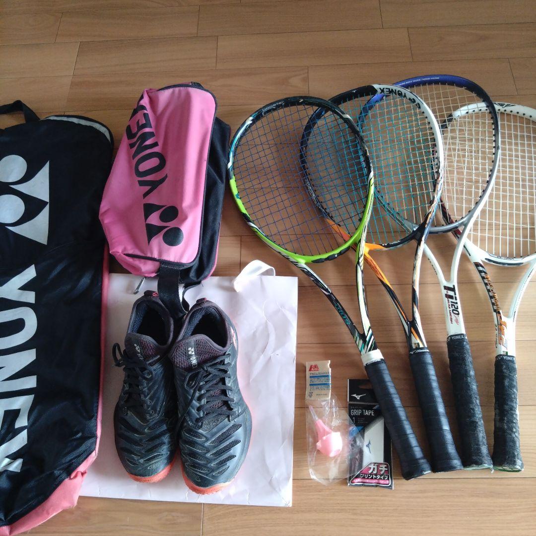 YONEXソフトテニスラケット 4本セット　シューズ　ケース