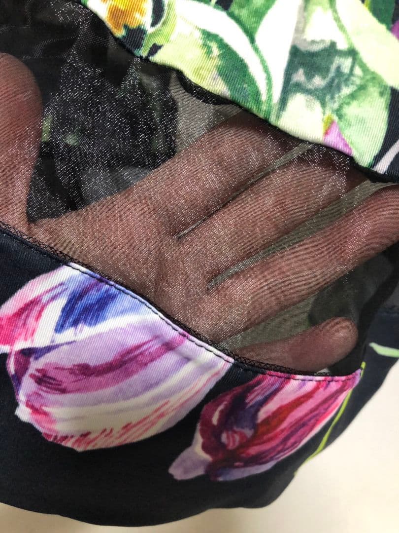 社交ダンス練習着パーティー。めちゃくちゃ可愛い花柄裾シースルーワンピースドレス