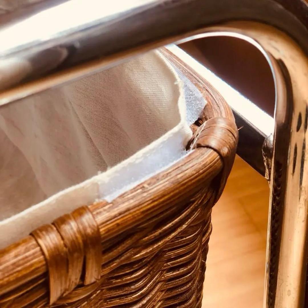 《 ビンテージ ワゴン 》ラタン籠 取っ手 インダストリアル 無垢天板