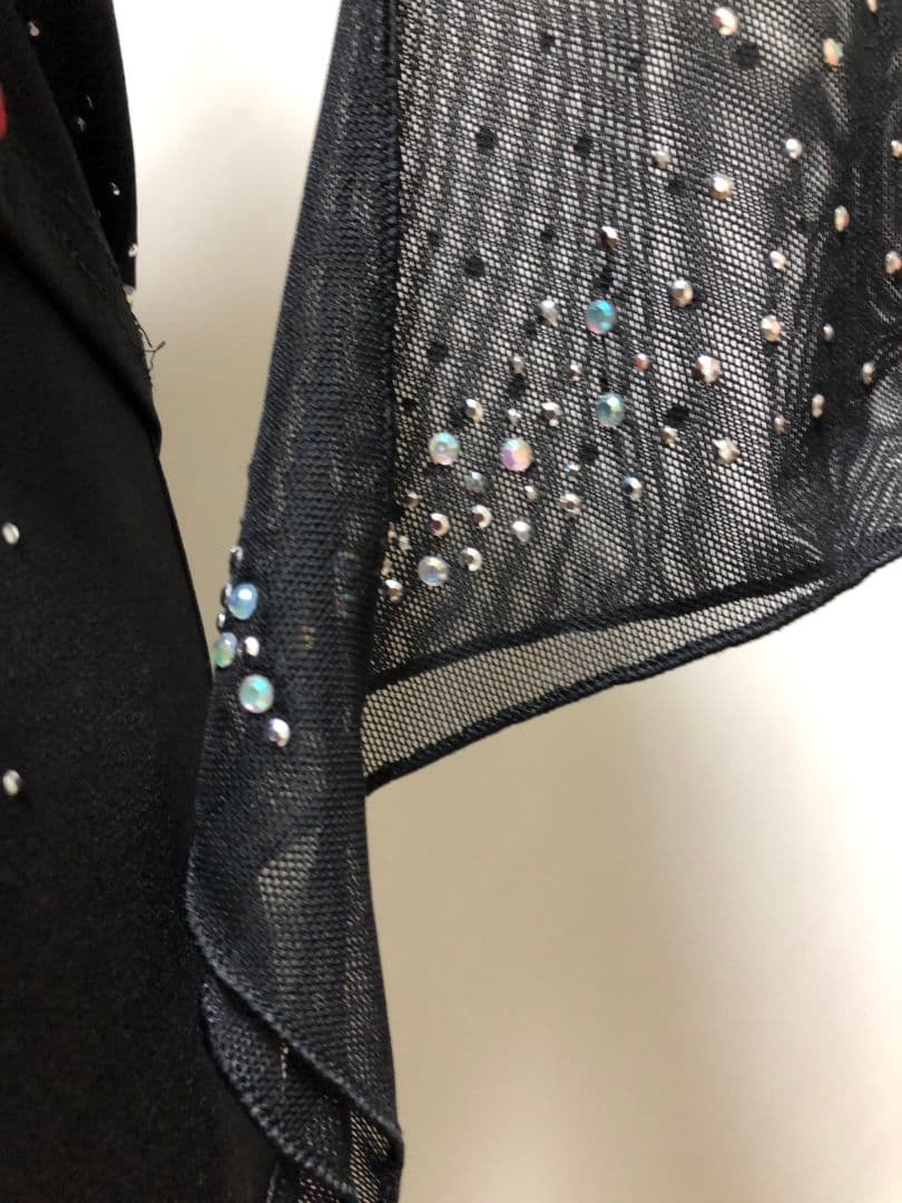 社交ダンス練習着レッスン着パーティ。切り替えレースビジュ上下セットアップドレス