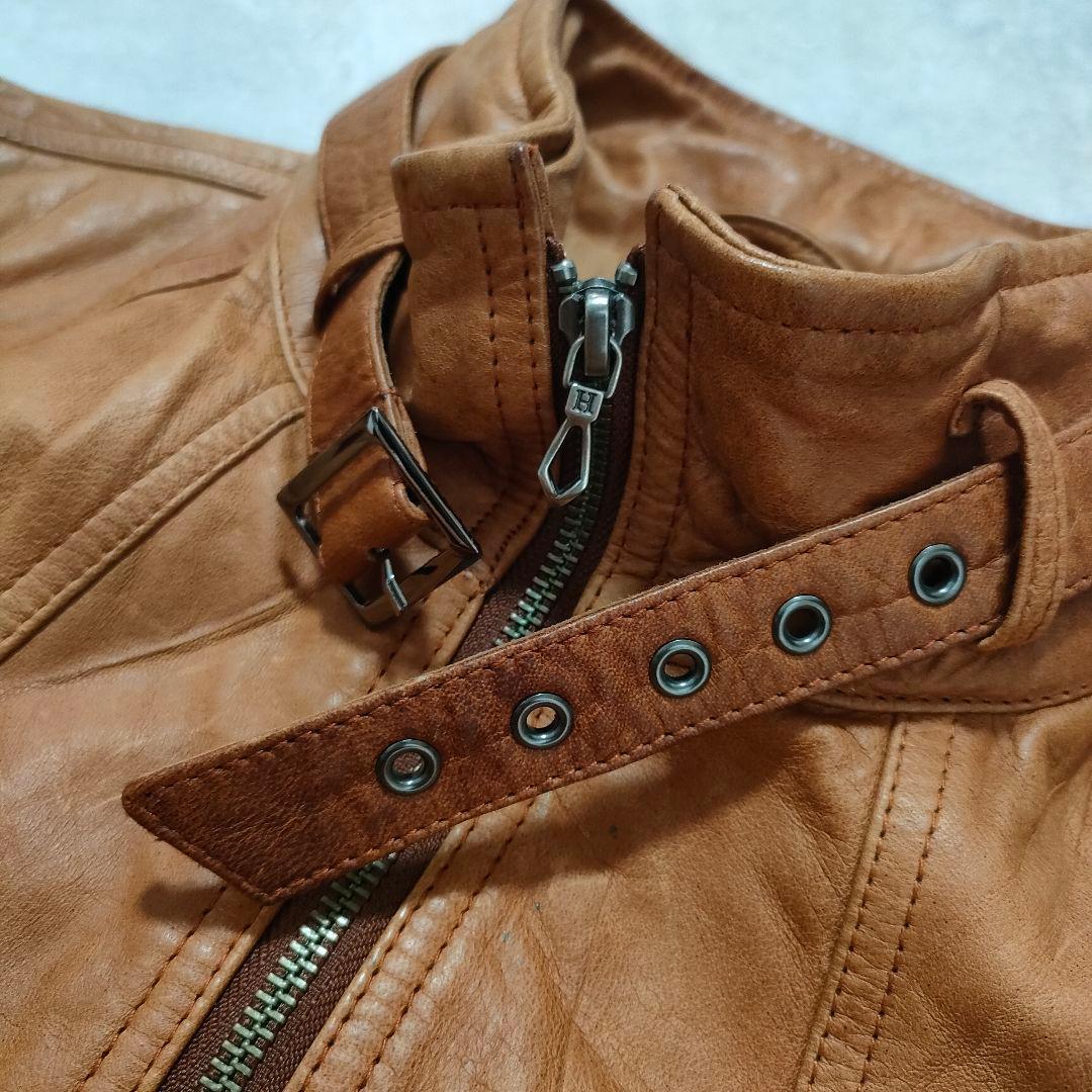 Haruf ハルフ シングルライダース レザージャケット 羊革 オイルレザー M