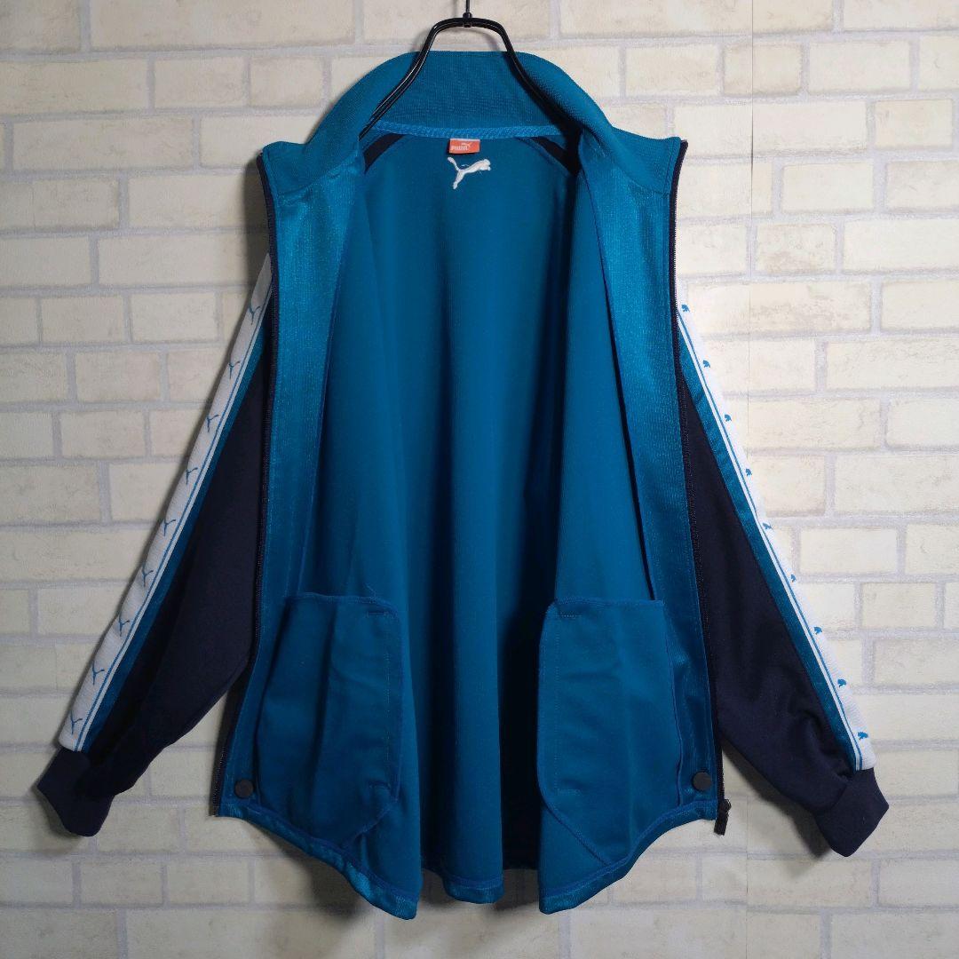 プーマ★PUMA アームロゴ ワンポイント刺繍 セットアップ 上下 青×紺 L