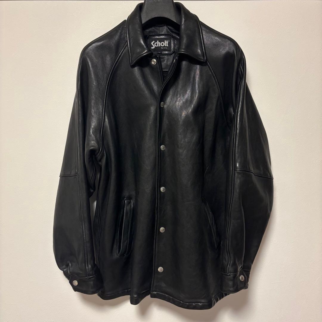 【美品】Schott レザーコーチジャケット L レザージャケット 羊革 革 黒