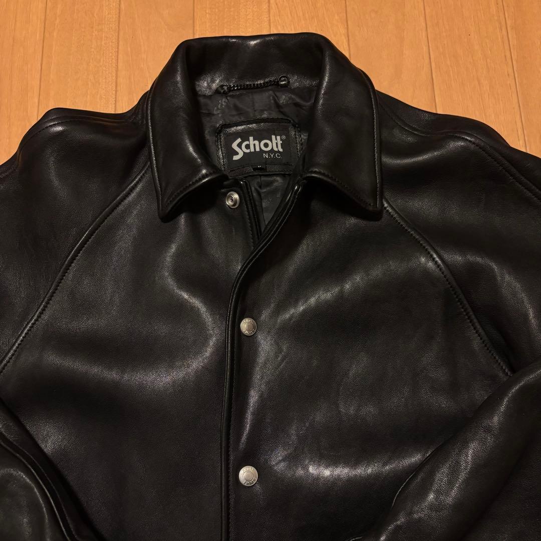 【美品】Schott レザーコーチジャケット L レザージャケット 羊革 革 黒