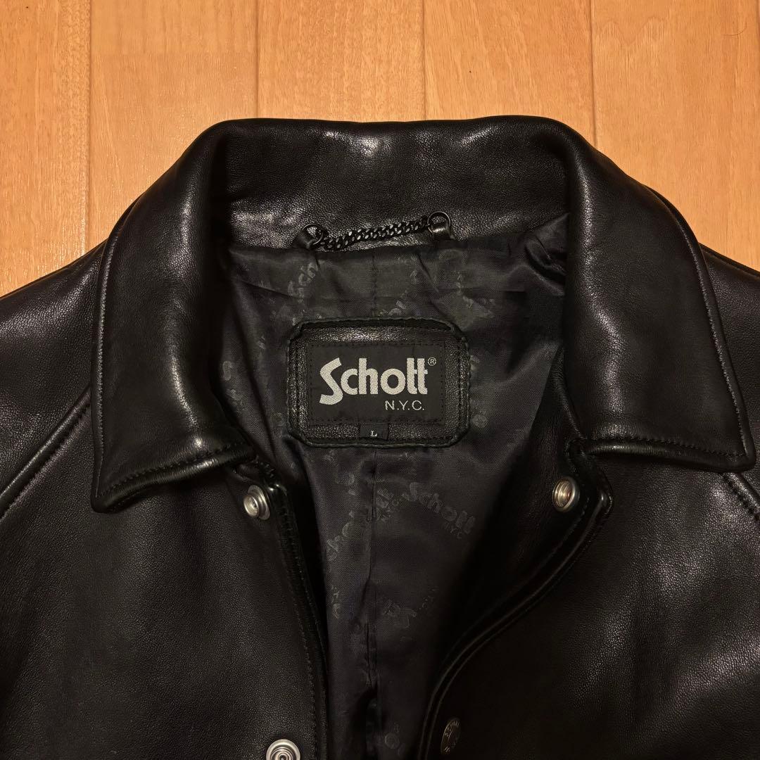 【美品】Schott レザーコーチジャケット L レザージャケット 羊革 革 黒