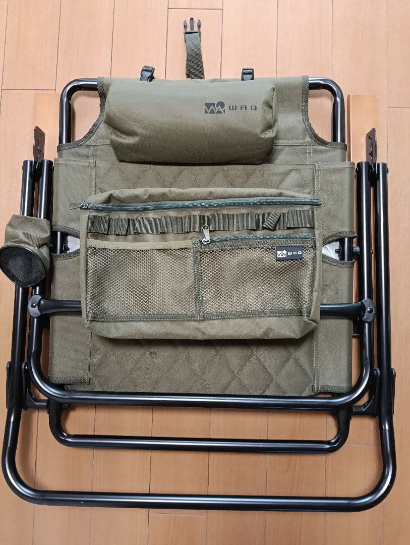 【美品】ワック　WAQ　リクライニングローチェア　背もたれ3段階調節　オリーブ