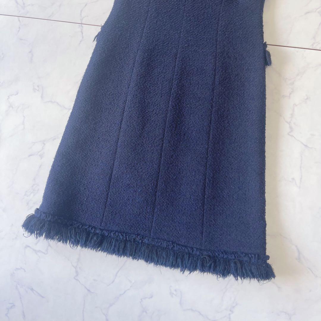 【美品】Rene TISSUE ツイードノースリーブ ロングワンピース フリンジ