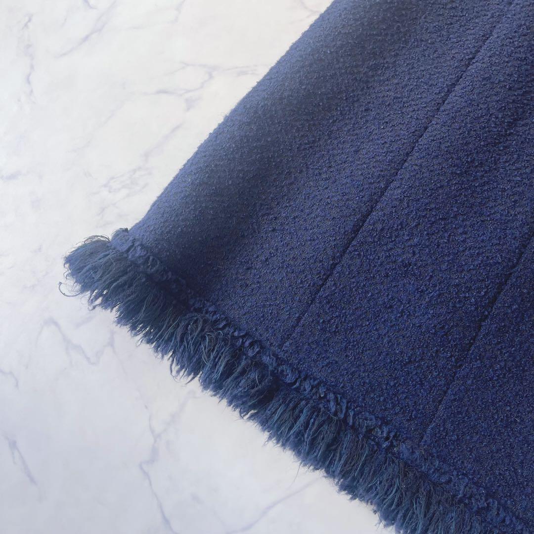 【美品】Rene TISSUE ツイードノースリーブ ロングワンピース フリンジ