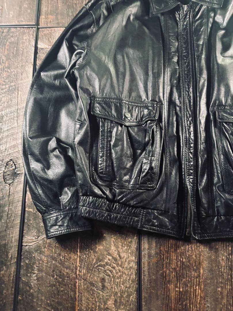 短丈　A2レザーボンバージャケット　ブラック　本革　M 太アーム　脱着ライナー.