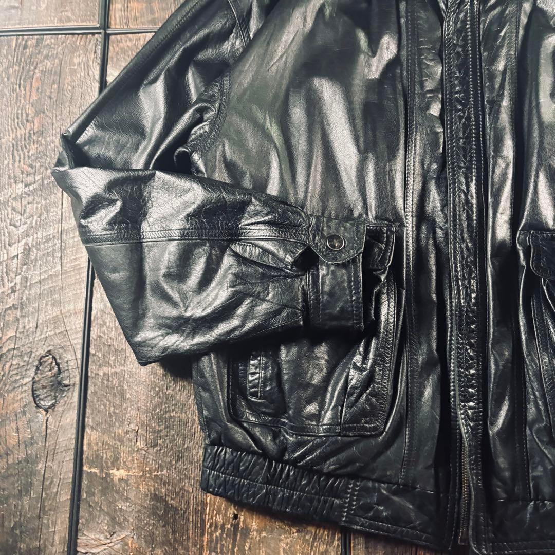 短丈　A2レザーボンバージャケット　ブラック　本革　M 太アーム　脱着ライナー.
