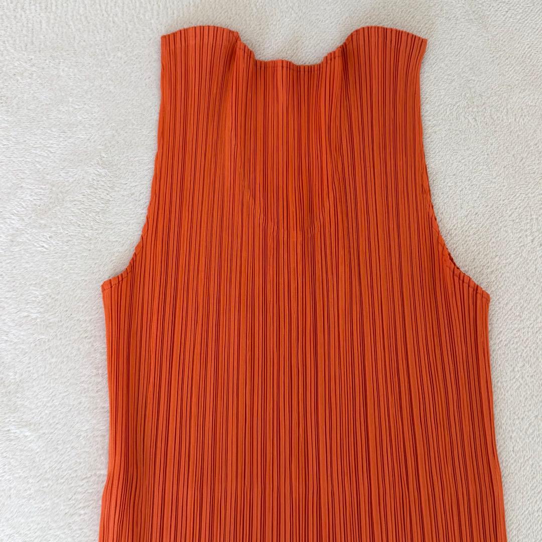 美品✨PLEATS PLEASE プリーツ　ロングワンピース　オレンジ　スリット