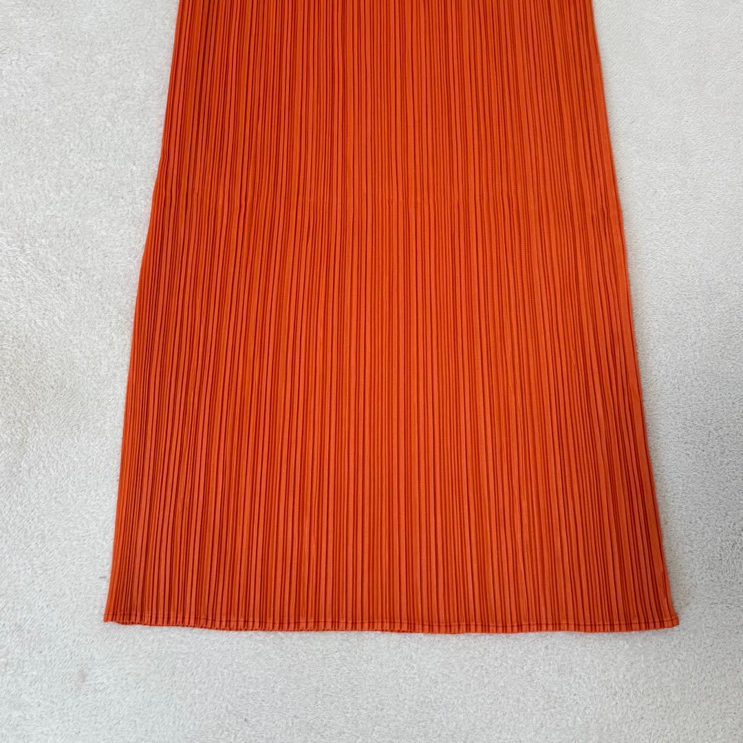 美品✨PLEATS PLEASE プリーツ　ロングワンピース　オレンジ　スリット