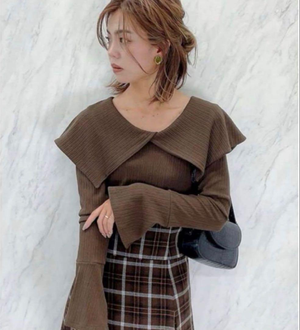 dazzlin ダズリン ビッグカラーチェックコルセットワンピース（ブラウン）m