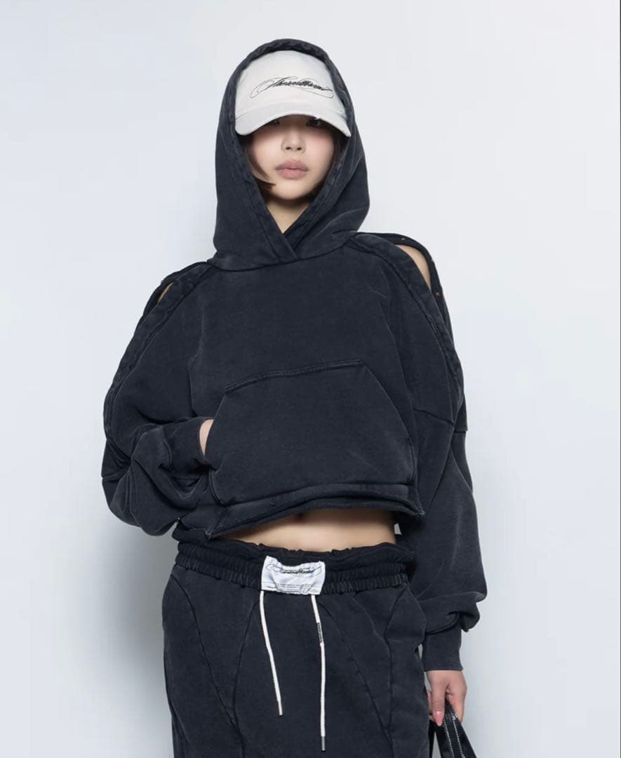 トップス S open shoulder hoodie