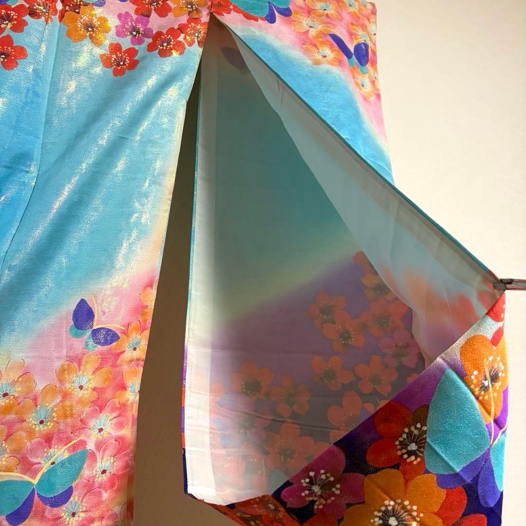 【舞台衣装】 引き振袖 オーロラ金属糸 金駒刺繍 袷 広衿 身丈約184cm