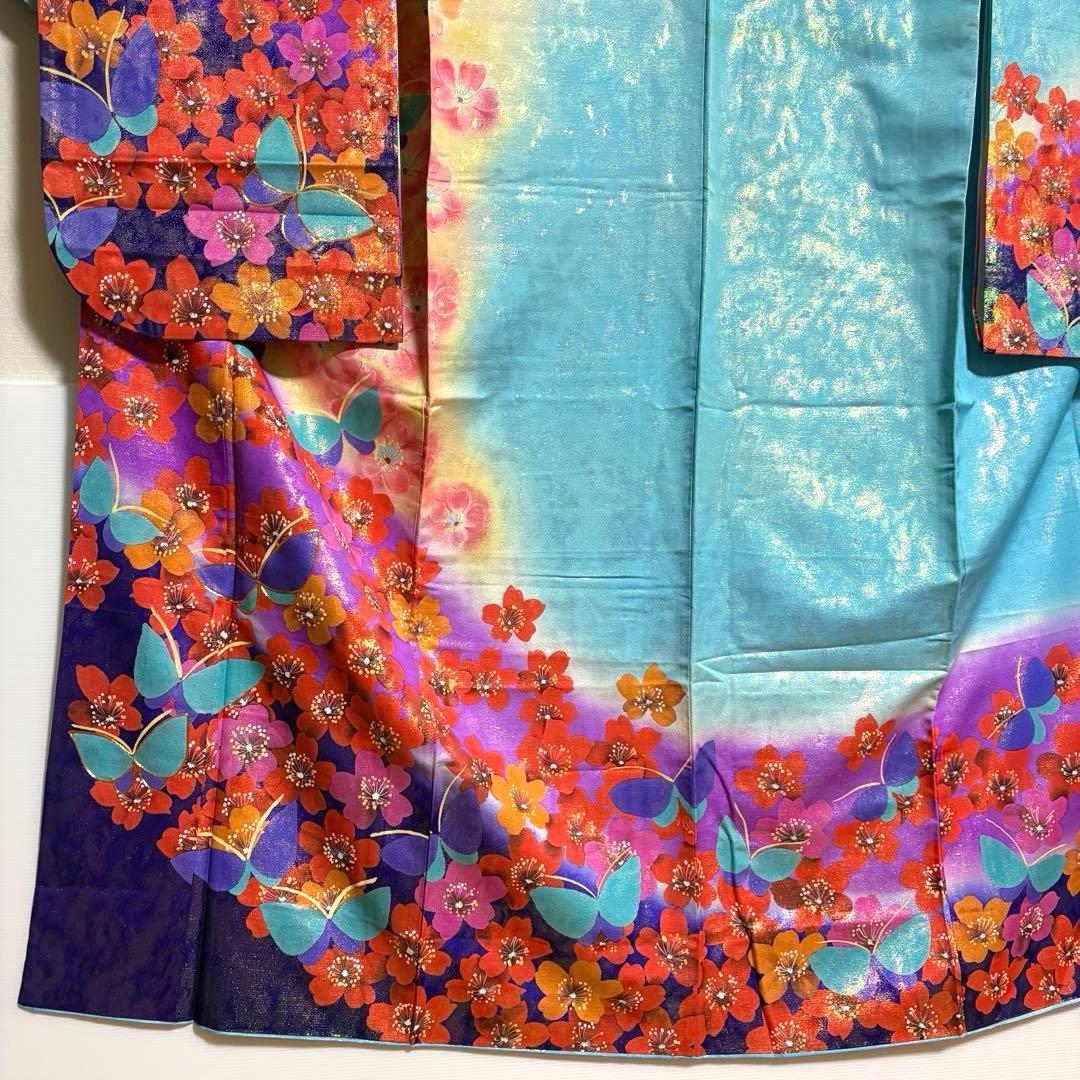 【舞台衣装】 引き振袖 オーロラ金属糸 金駒刺繍 袷 広衿 身丈約184cm