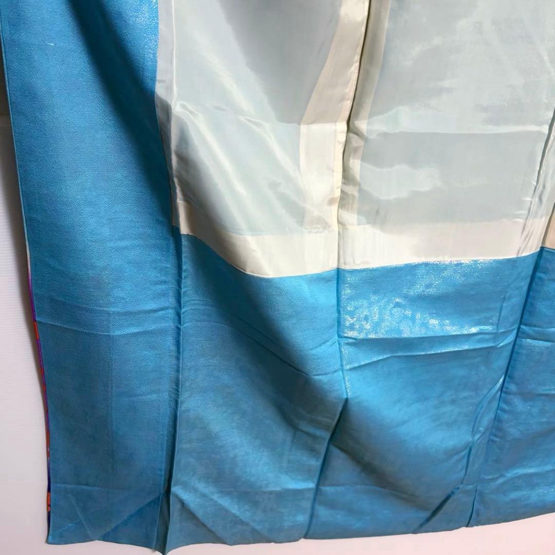 【舞台衣装】 引き振袖 オーロラ金属糸 金駒刺繍 袷 広衿 身丈約184cm