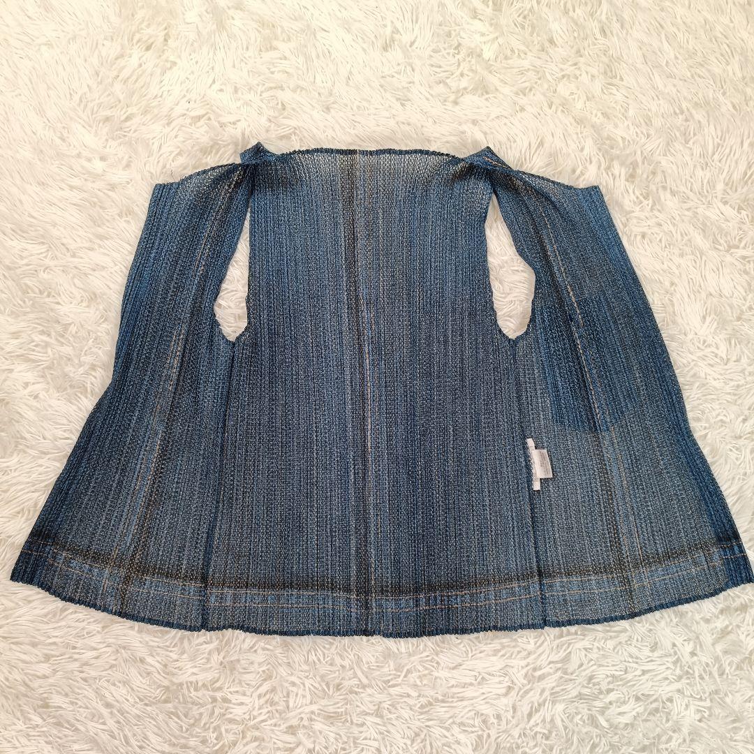 プリーツプリーズ イッセイミヤケ ジレ ベスト シャツ デニム 転写 ネイビー