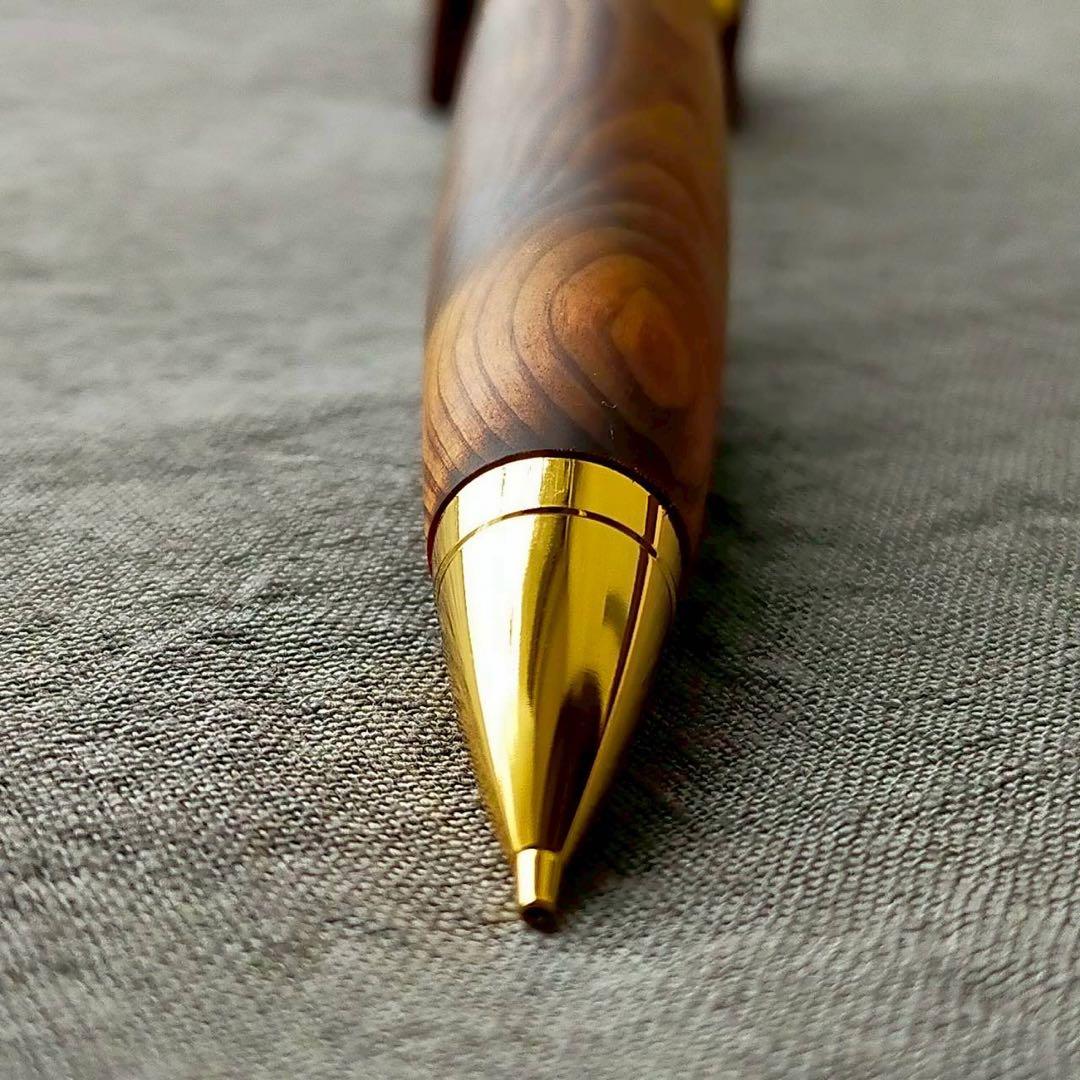 屋久杉　光明杢　ハンドメイド　木軸シャープペン　0.5mm　天然木　ゴールド