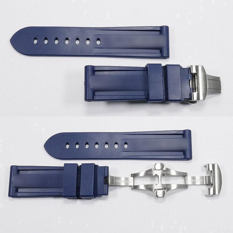 【ロゴ有り】パネライ用 互換ラバーベルト 24mm Ｄバックル付き ネイビー